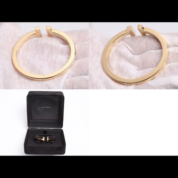 TIFFANY &CO 18 k gold Squared T 5 MM WIDE bracelet - Picture 4 of 8